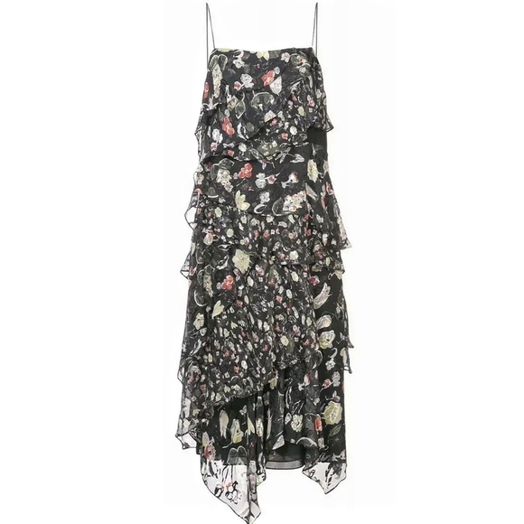 NEW Jason Wu Grey | Painted Floral Silk Chiffon‎ dress 2 - Picture 3 of 15